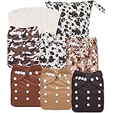 babygoal Reusable Cloth Diapers 6 Pack with 6pcs Rayon from Bamboo Inserts and Wet Bag, Baby Washable Pocket Nappy,6FN56-MB-B
