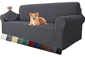 MAXIJIN Super Stretch Couch Cover for 3 Cushion Couch, 1-Piece Universal Sofa Covers Living Room Jacquard Spandex Furniture Protector Dogs Pet Friendly Fitted (Large, Gray)