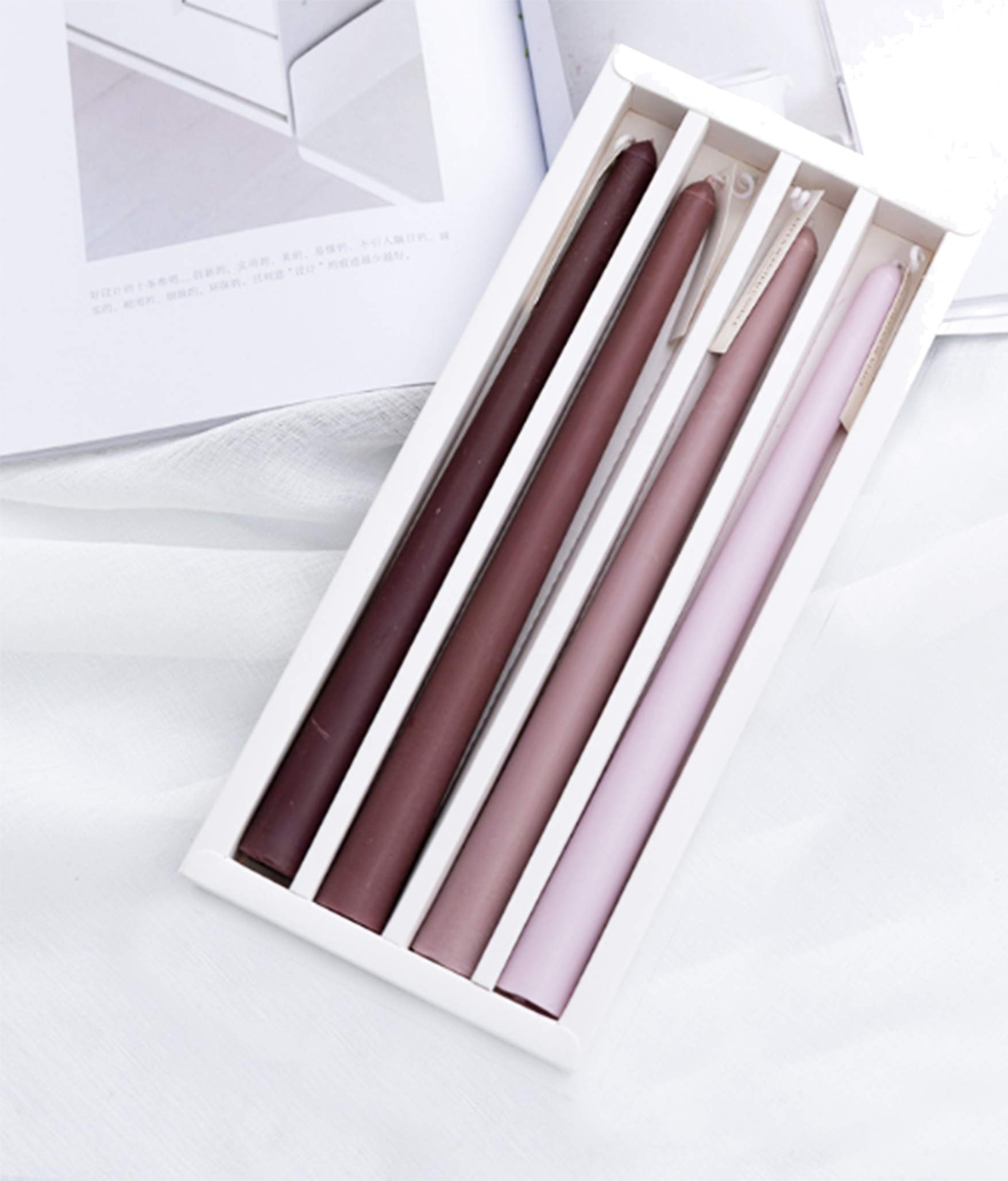 Candle Candle Dinner Candles Scented Candle Colour Gift Set Over 7 Hours Duration Set of 4 (Brown - Vanilla Cream)