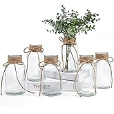 Vintage Glass Vases for Flowers, Set of 6 Clear Vases for Farmhouse Wedding Centerpiece Cylinder Bottle for Reception Table Decoration Home Decor Floral Arrangements