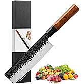 RASSE Nakiri Knife 7" kitchen knife Sharp Meat Cleaver and Vegetable Kitchen Knives Hand-Forged High Carbon Japanese AUS-8 Stainless Steel Chef Knife with Rosewood Handle & Gift Box