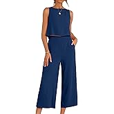 ANRABESS Women Lounge Sets 2 Piece Outfits Summer Sleeveless Crop Tops Capri Wide Leg Pants Vacation Beach Travel Sets