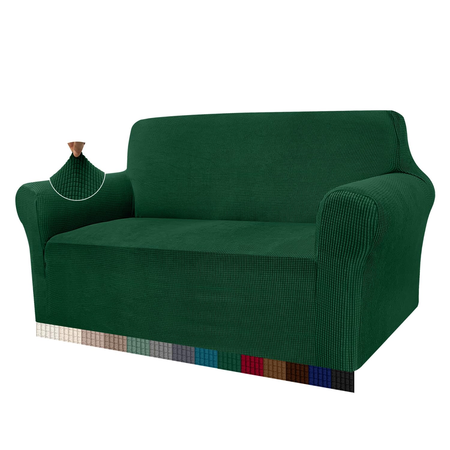 Granbest High Stretch Armchair Covers Super Soft Chair Covers for Living Room Jacquard Sofa Cover for Dogs Non Slip Chair Slipcover with Arms Furniture Protector (Dark Green, 2 Seater)