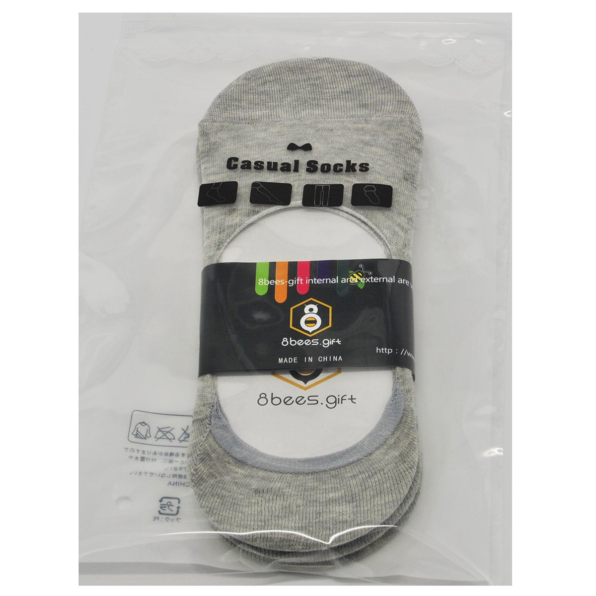 No Show Socks 8BEES GIFT Mens Socks Low Cut Non-Slip Grips Grey M, 3 Pairs