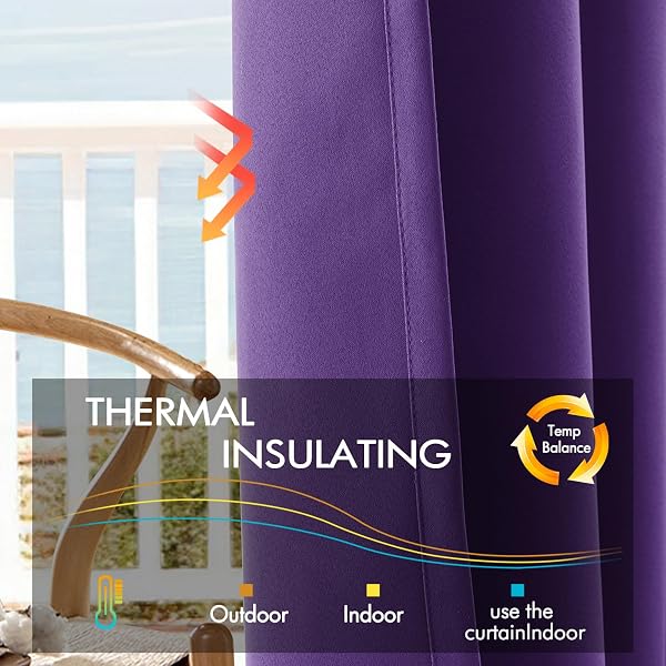 ANRODUO ROD POCKET AND BACK TAB PLEATED BLACKOUT CURTAINS PURPLE CURTAINS 96 INCHES LONG 2 PANELS, THERMAL INSULATED ROOM DARKENING LIVING ROOM BEDROOM CURTAIN, 42X96 INCHES