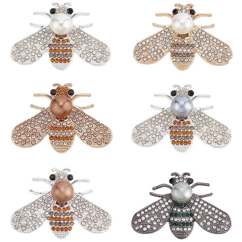 SUNNYCLUE 6PCS Alloy Bee Rhinestone Charm Insect Charms Bulk Metal Cute Kawaii Shinny Honeybee Bumble Bee Spring Bees Pearl Flatback Cabochon for jewellery Making Scrapbooking Embellishments Diy Craft