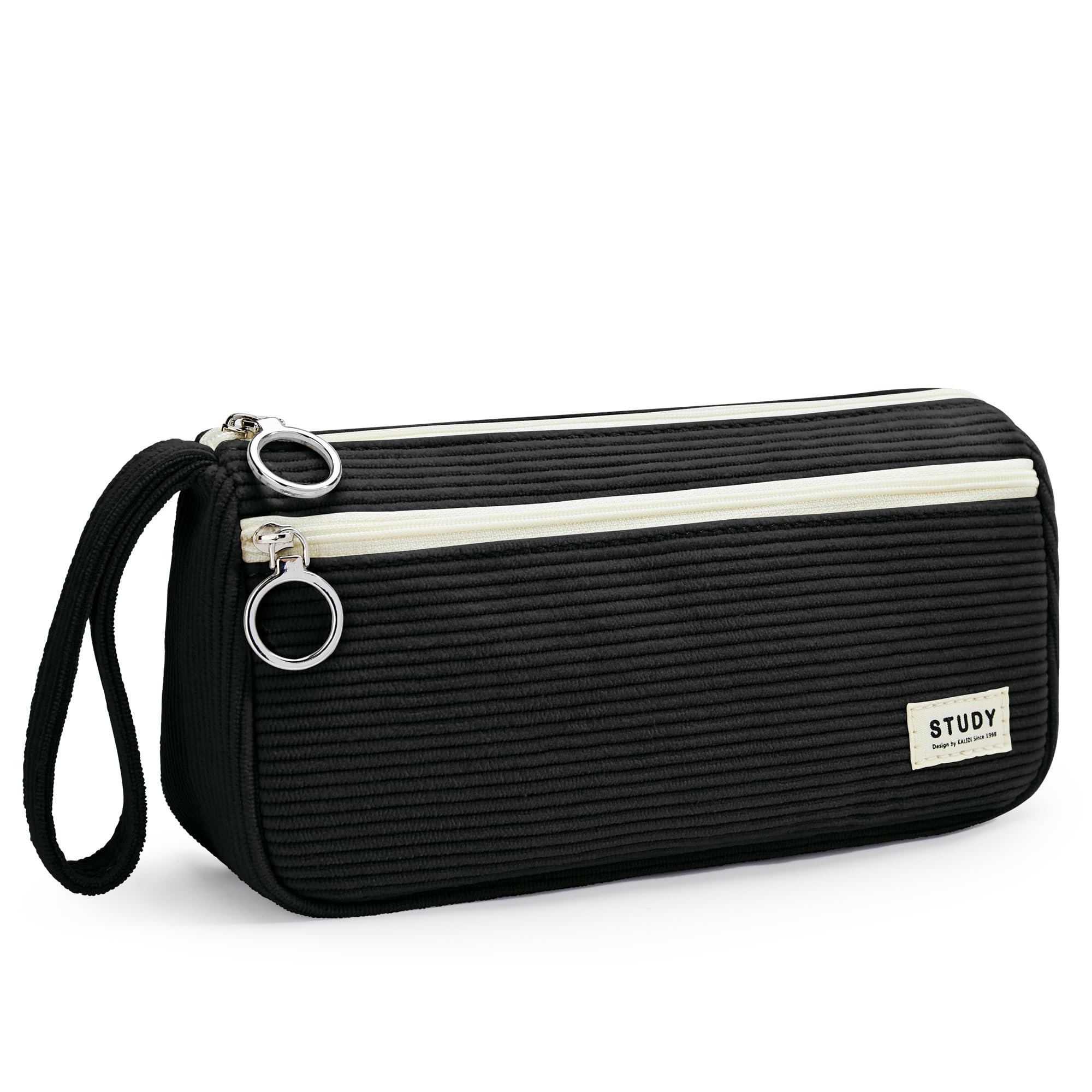 KALIDI Corduroy Pencil Case Large Pen Bag Stationery Storage School Office Organizer with Hand Strap and 2 Compartment