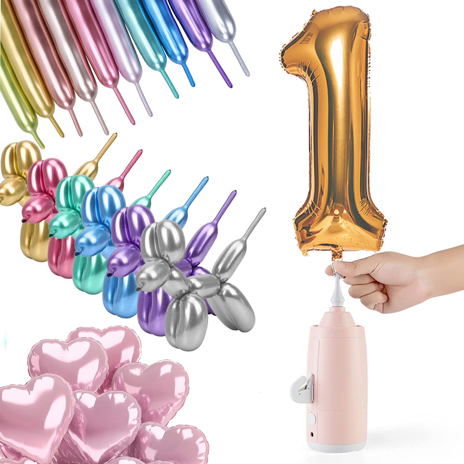 Photo 1 of **MISSING POWER ADAPTER**Electric Magic Balloon Pump, Electric Air Inflator Party Air Blower Pump with 1 Nozzle 1 Balloon Cutter and 10 Pcs Long Balloons,Great for Twisty Curly Balloon, Foil Balloons (Pink)