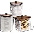 Tbestmax Bathroom Organizer Accessories Set-10 OZ,7 OZ Qtips Holder Storage with Wood Lids, Cotton Ball/Swabs Dispenser, Apothecary Container Jar 3 Pcs