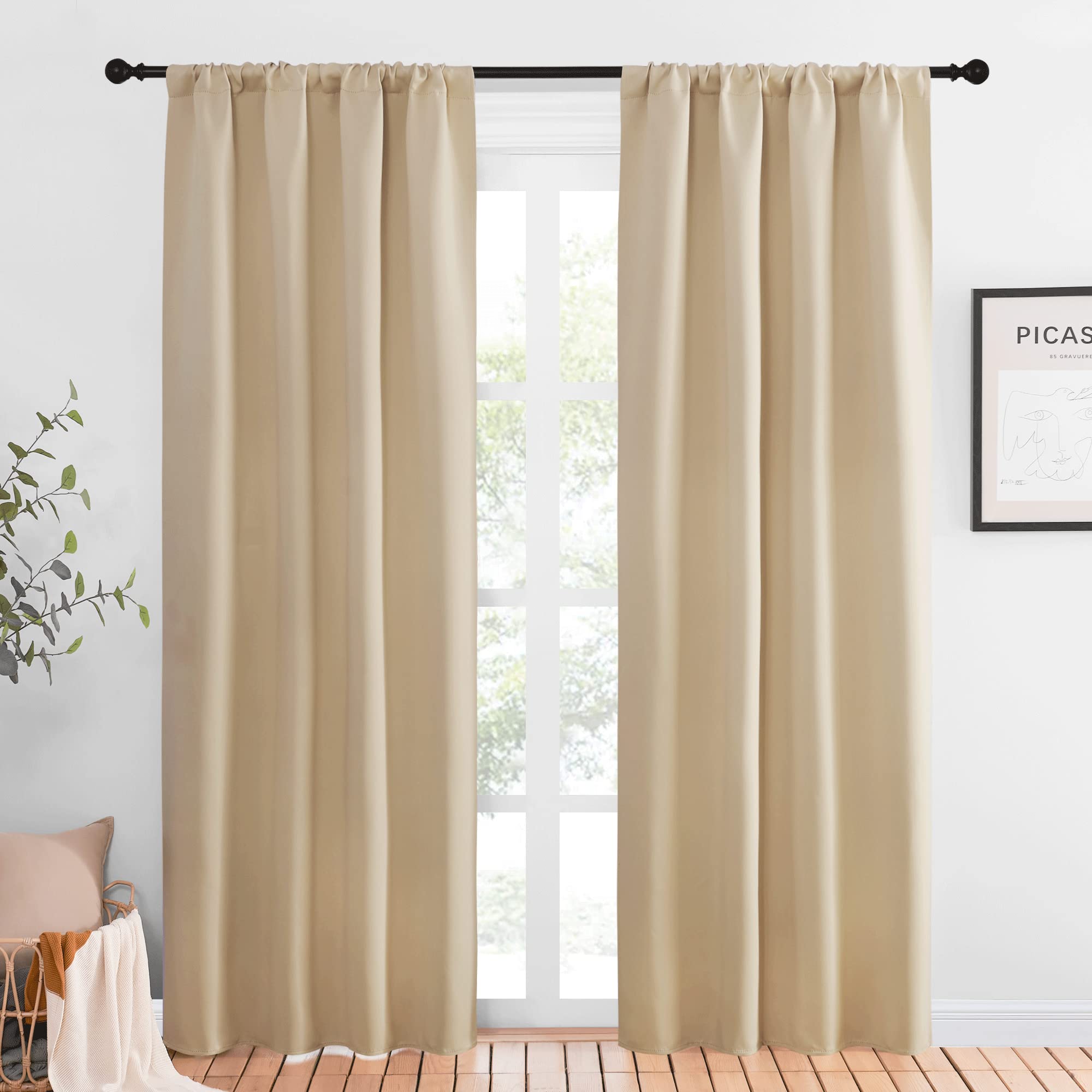 Photo 1 of NICETOWN Kitchen Room Darkening Curtains - Panel Home Fashion Thermal Insulated Solid Rod Pocket Curtains for Window(Biscotti Beige, 1 Pair, 42 inches Wide by 84 inches Long)