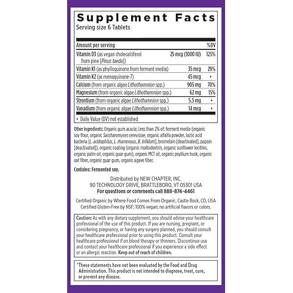 NEW CHAPTER CALCIUM SUPPLEMENT – BONE STRENGTH TINY TABS PLANT-BASED USDA ORGANIC CALCIUM WITH MAGNESIUM, VITAMIN D3+K2, FOR BONE HEALTH & JOINT MOBILITY, HEART SUPPORT, 905 MG DOSE – 240 TINY TABS