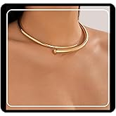 Doubnine Elegant Gold Choker Necklace, Modern Minimalist Open Collar Design, Metallic Statement Jewelry for Women
