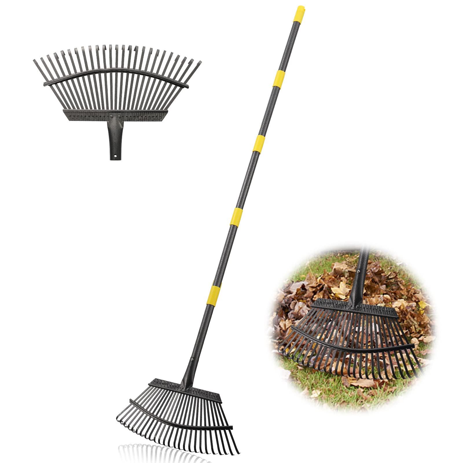 Photo 1 of Garden Rake - Large Leaves Rakes for Gardening - 25 Metal Tines 18" Wide - 78" Long Handle Leaf Rakes for Lawns Heavy Duty for Yard Lawn Shrub Garden Beds
