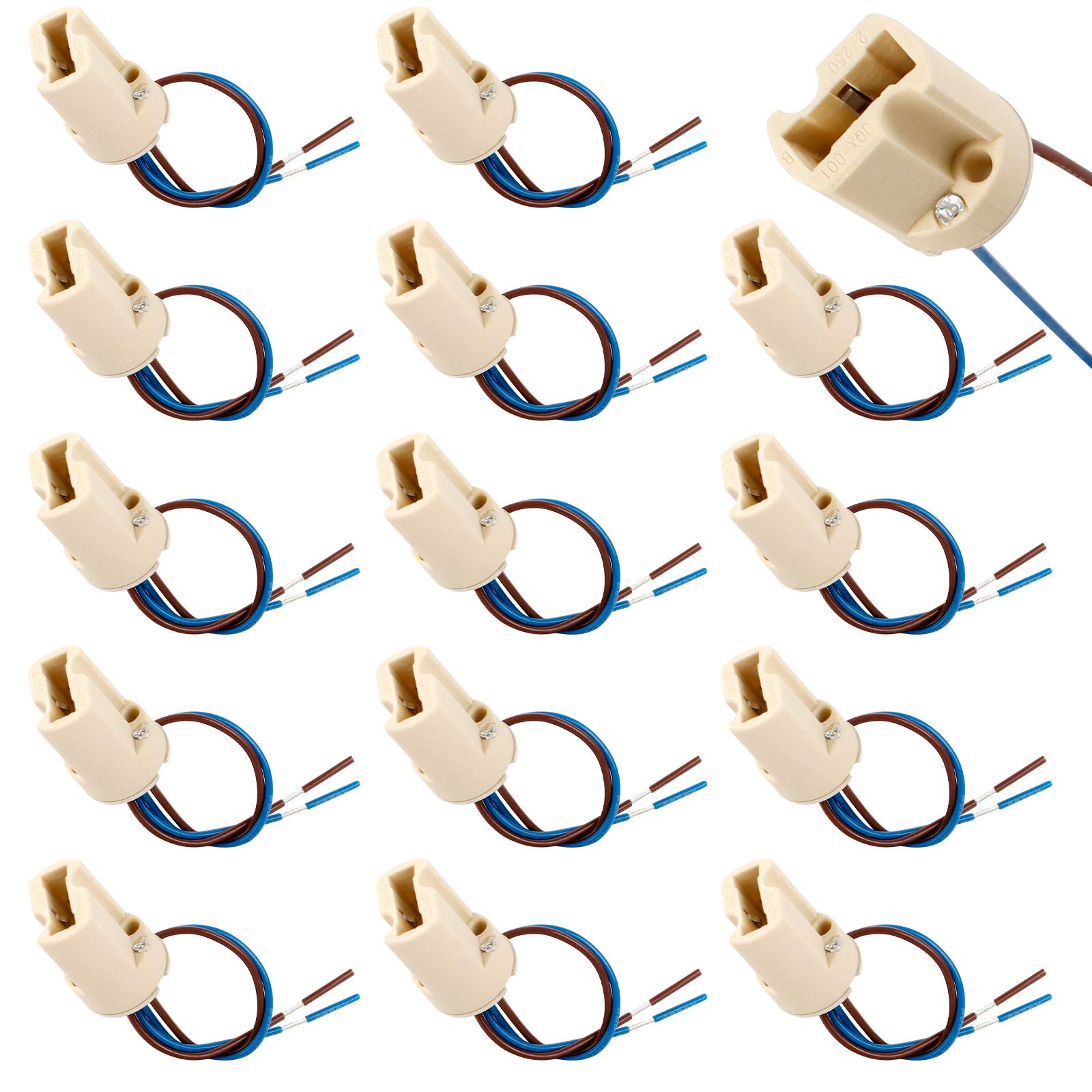 Iyowei 15 PCS G9 Lamp Holders, Ceramic Base Socket for Halogen and LED Lights, Wire Connector Bulb Base With Teflon Wire