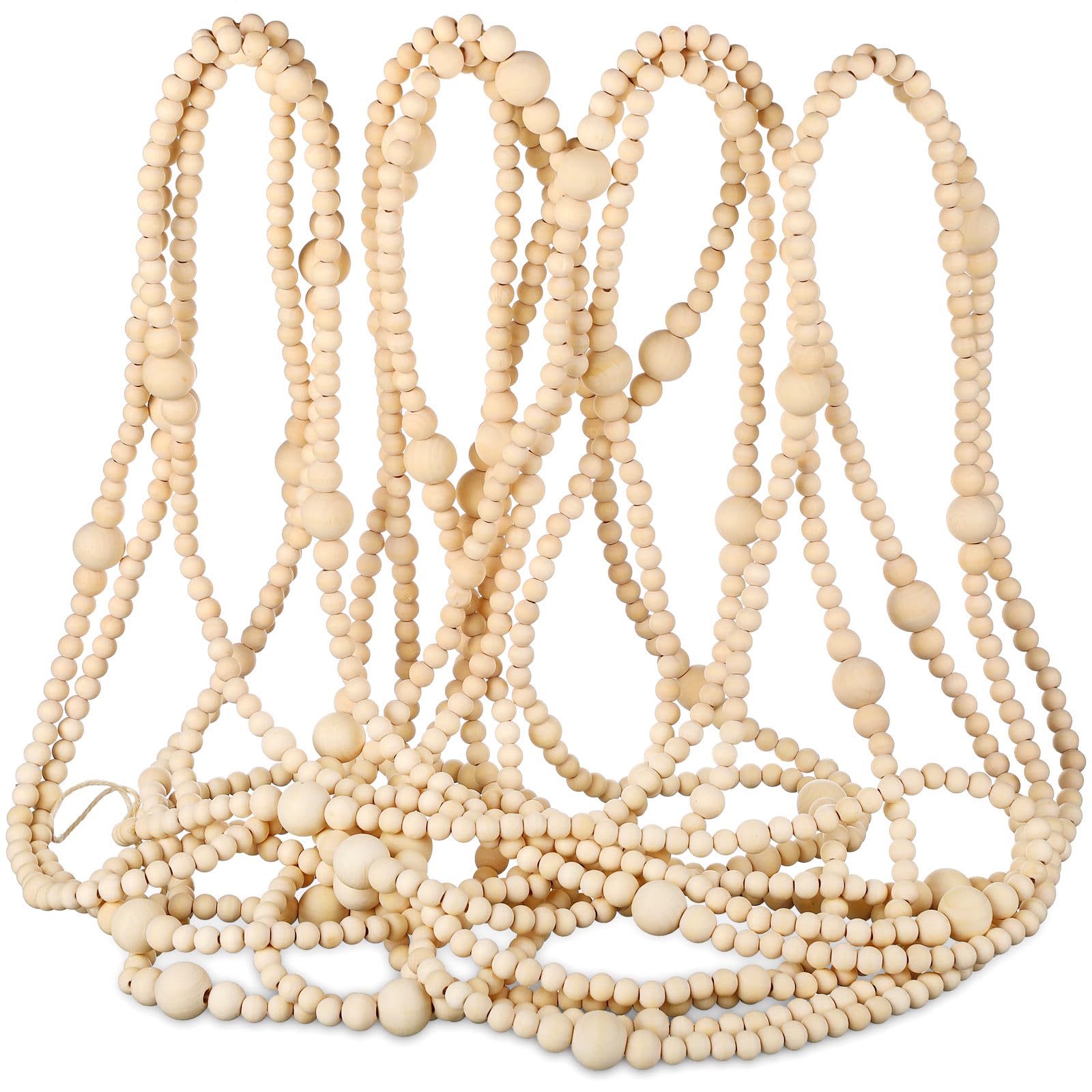 Photo 1 of FairySandy Christmas Wood Bead Garland 49.2 ft Natural Color Wooden Beaded Garland Rustic Christmas Vintage Decorations Boho Country Farmhouse Ornaments or Winter Holiday Indoor Home Xmas Tree Decor