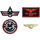 Goose Nick Navy Fighter Costume Hook Fastener Patch (4pc with Pilot Aviator Wings Pin)