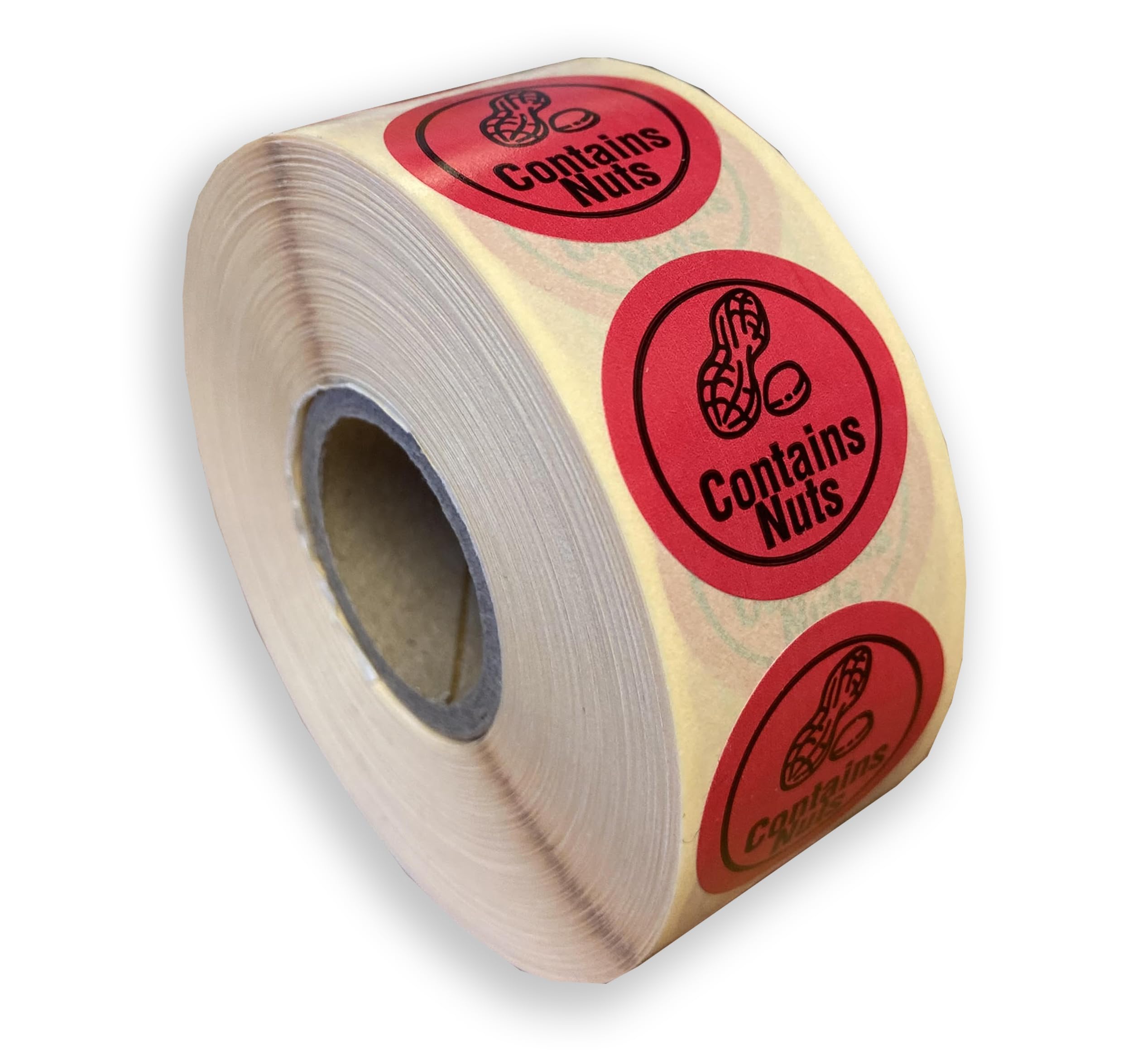 1000 x roll 25mm Round red Contains Nuts Labels Permanent allergen Safety Stickers