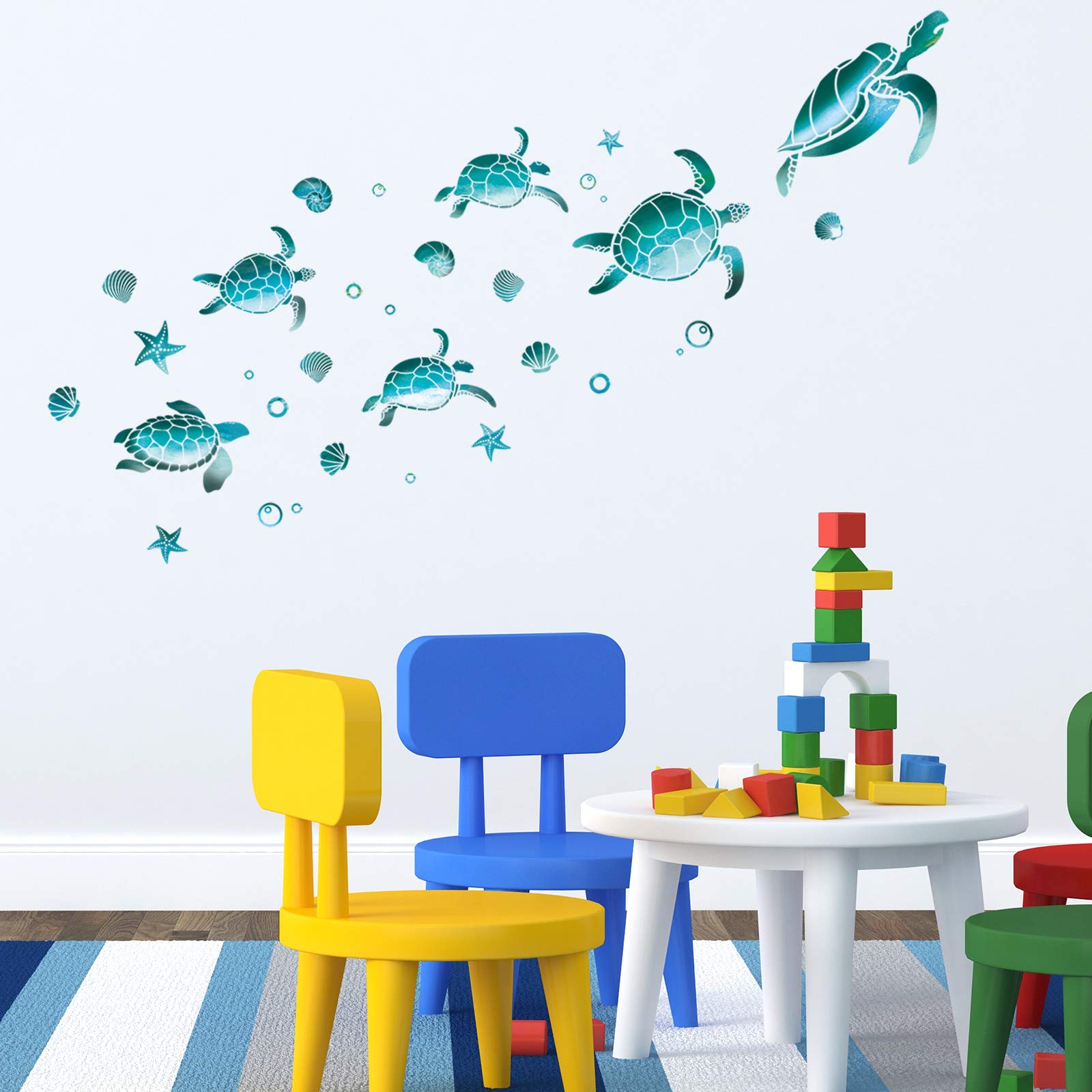 Zonon Blue Sea Turtle Wall Decal, PVC Vinyl Waterproof Stickers, Moisture-proof Bathroom Decor, Sea Animal Decorations for Home Office Living Room Wall, Single Use, Unisex Adult