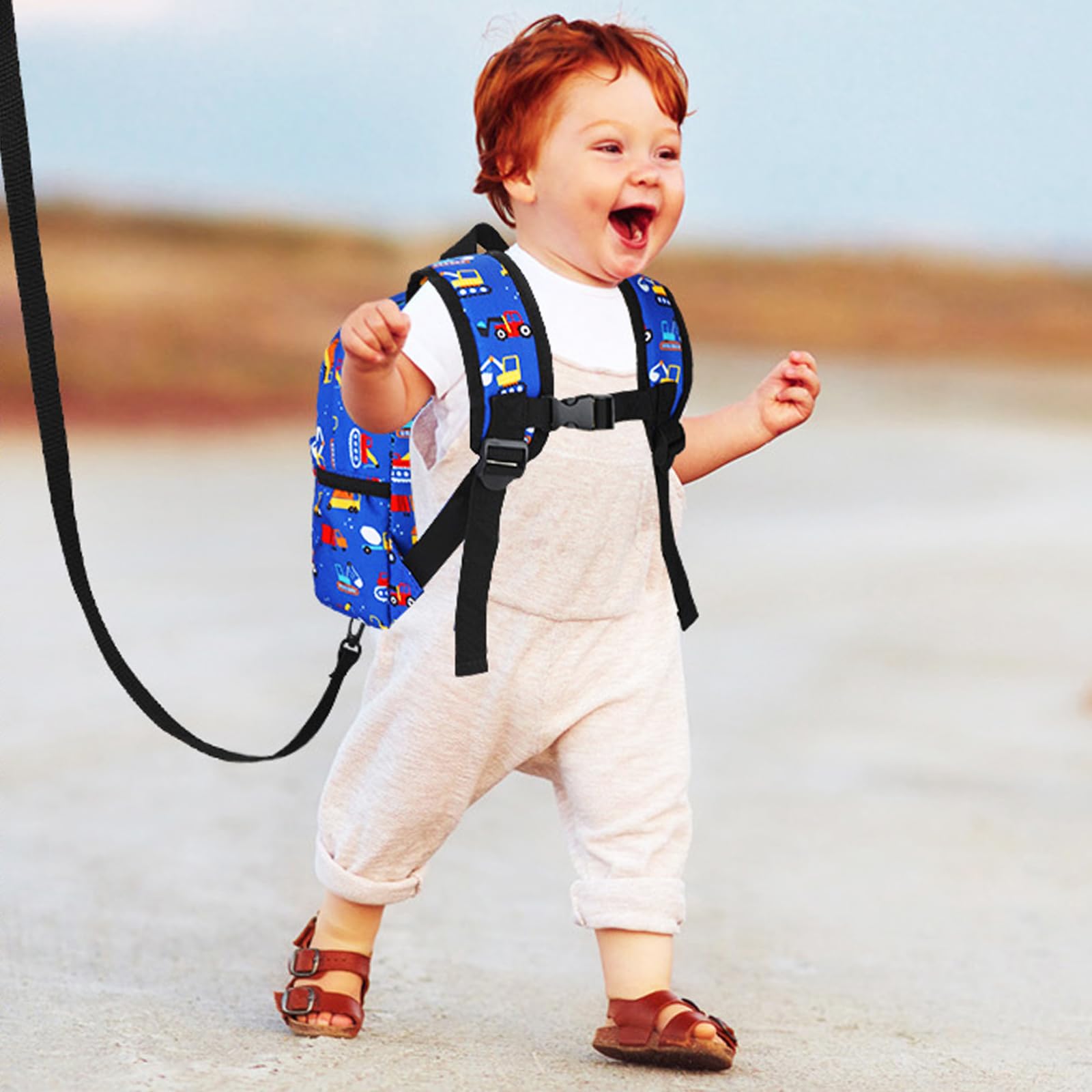 Accmor Toddler Backpack Leash with Anti Lost Wrist Link, Cute Mini Child Walking Harnesses Keep Kids Close Back Pack Rope Tether Rein for Baby Boys (Blue/Excavator)