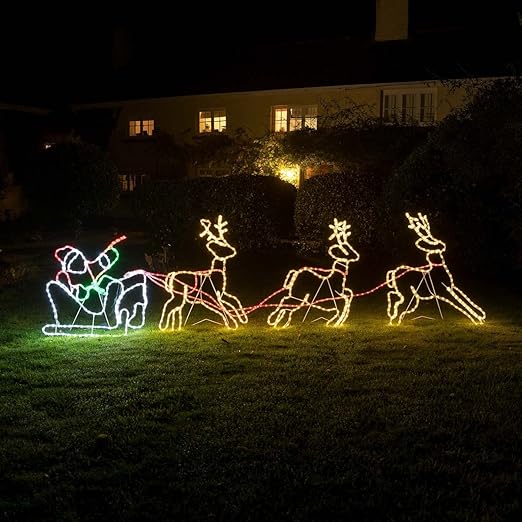 Christow LED Santa Sleigh Reindeer Silhouette Rope Light Up Outdoor Wall Decoration 3.10m