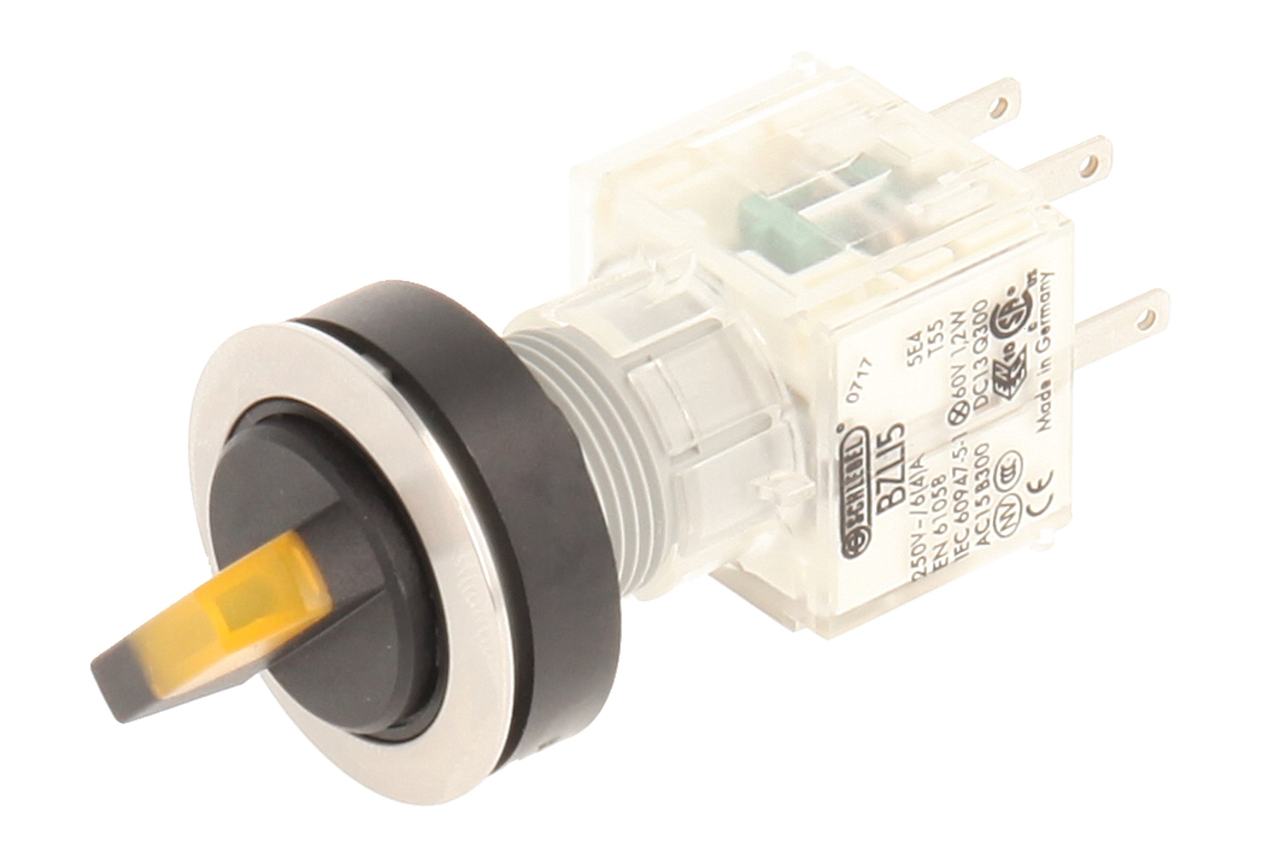 Club Selector, rastend, Stainless Steel, 23.001.283 2 Positions Momentary Contact Transmitter 1 N/O Contact With t5,5 K LED 24 V Yellow Lamp Socket (Pack of 2)