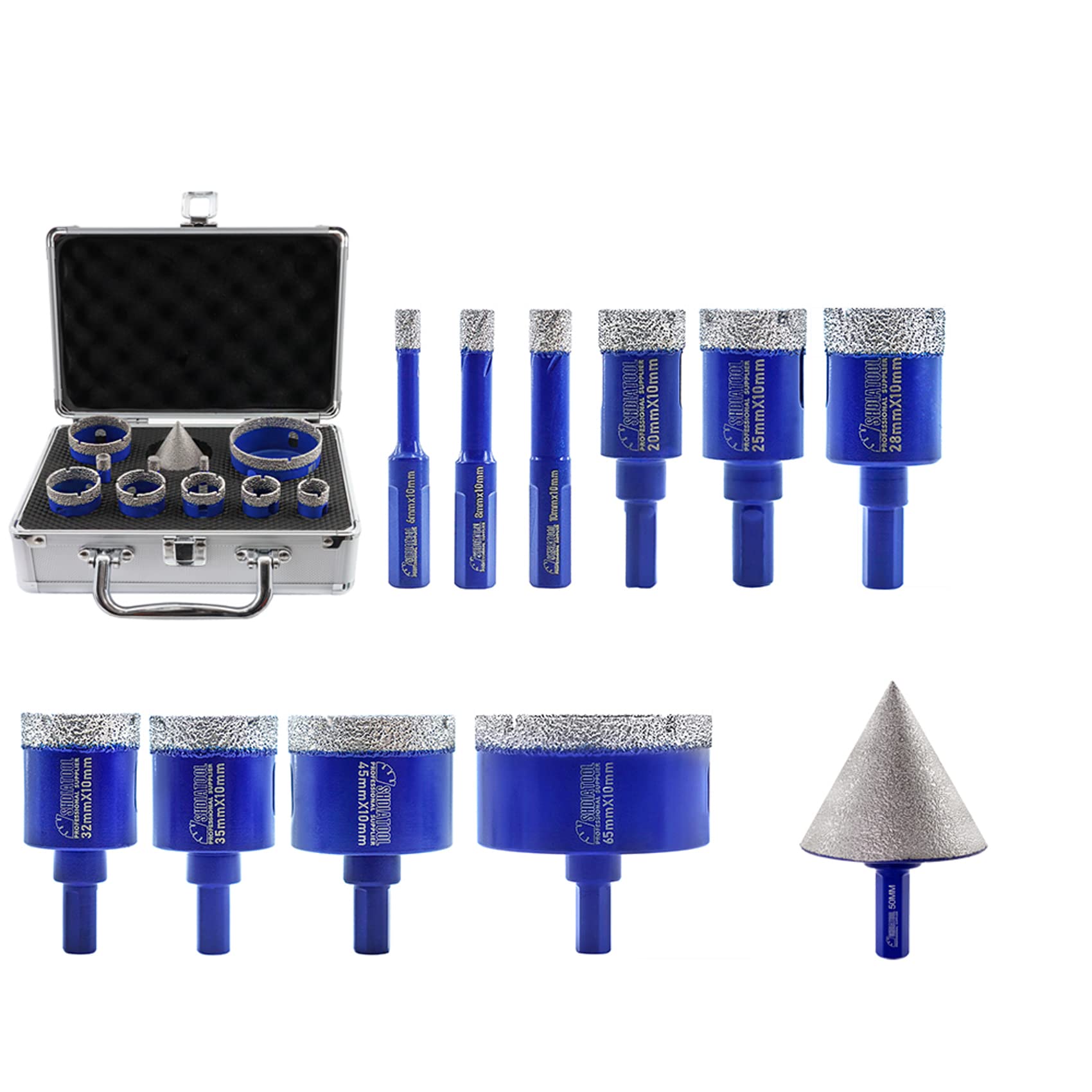 SHDIATOOL Dry Diamond Drill Core Bits Triangle Shank 6/8/10/20/25/28/32/35/45/65MM and 50MM Diamond Chamfer Bits Vacuum Brazed for Porcelain Tile Granite Marble