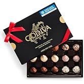 GODIVA Belgian Chocolate Truffle Holiday Red Ribbon Gift Box, 15 Pieces | 15 piece Belgian milk and dark chocolate truffles with pralines and ganache in a red ribbon Christmas gift box