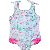 RuffleButts Girls UPF50+ Sun Protection Tie Shoulder/Cross Back One Piece Swimsuit