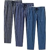 MoFiz Men's Pajama Bottom Pants Sleepwear Lounging Relaxed House PJS Pants with Drawstring Button Fly 3-Pack