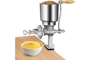 Cast Iron Manual Grain Grinder - Portable Mill for Corn, Coffee Bean, Wheat, Nut, Adjustable for Kitchen Home Use