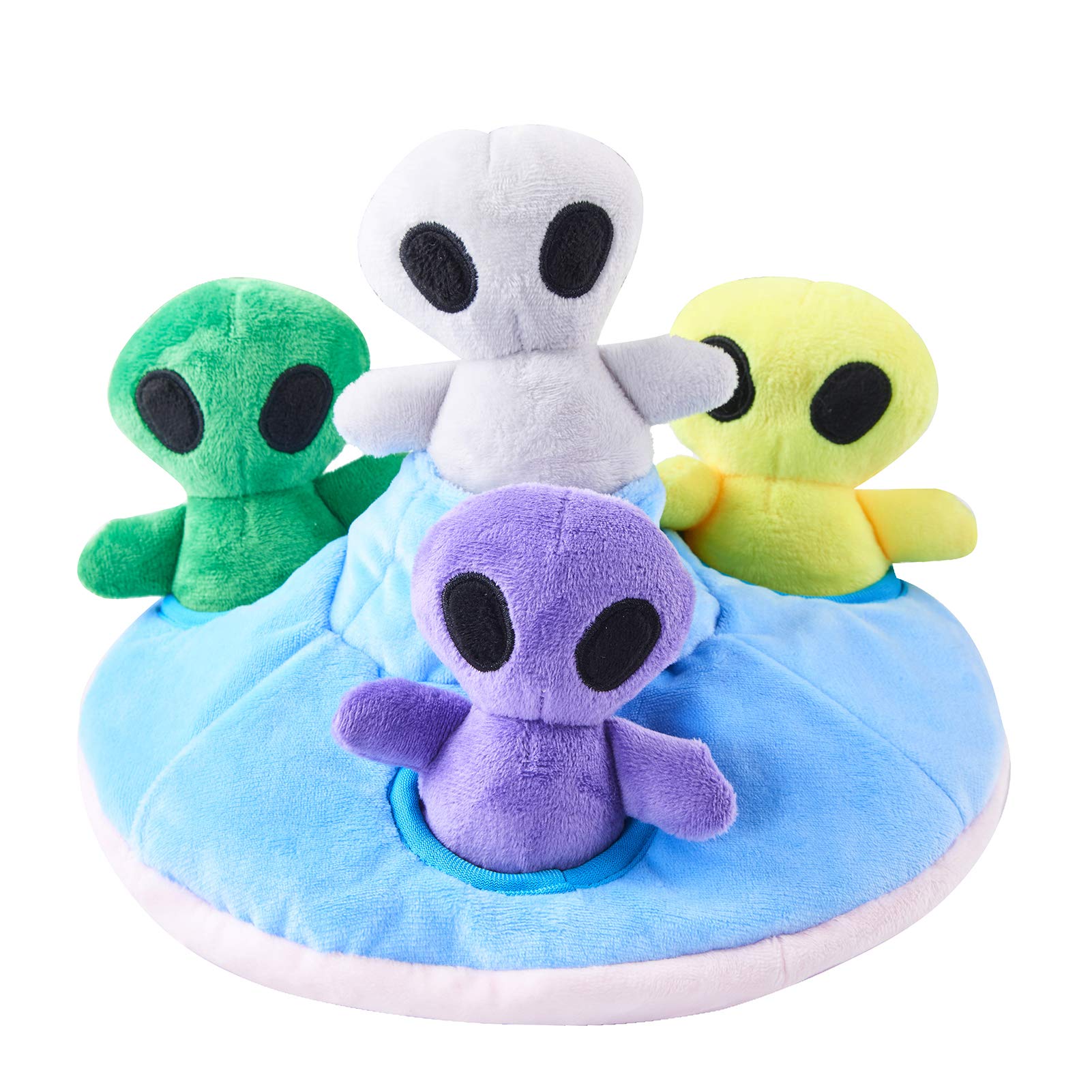JOYELF Hide and Seek Dog Toys, Plush Chew Toy for Puppy Small Medium Large Dogs, Interactive Squeaky Toys, Dog Puzzles, UFO and Alien Themed