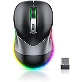 PEIOUS Wireless Mouse, Jiggler Mouse for Laptop - LED Mouse Rechargeable Computer Mice Mouse Mover Undetectable Random Movement with On/Off Button Keeps Computer Awake - Black&amp;Grey