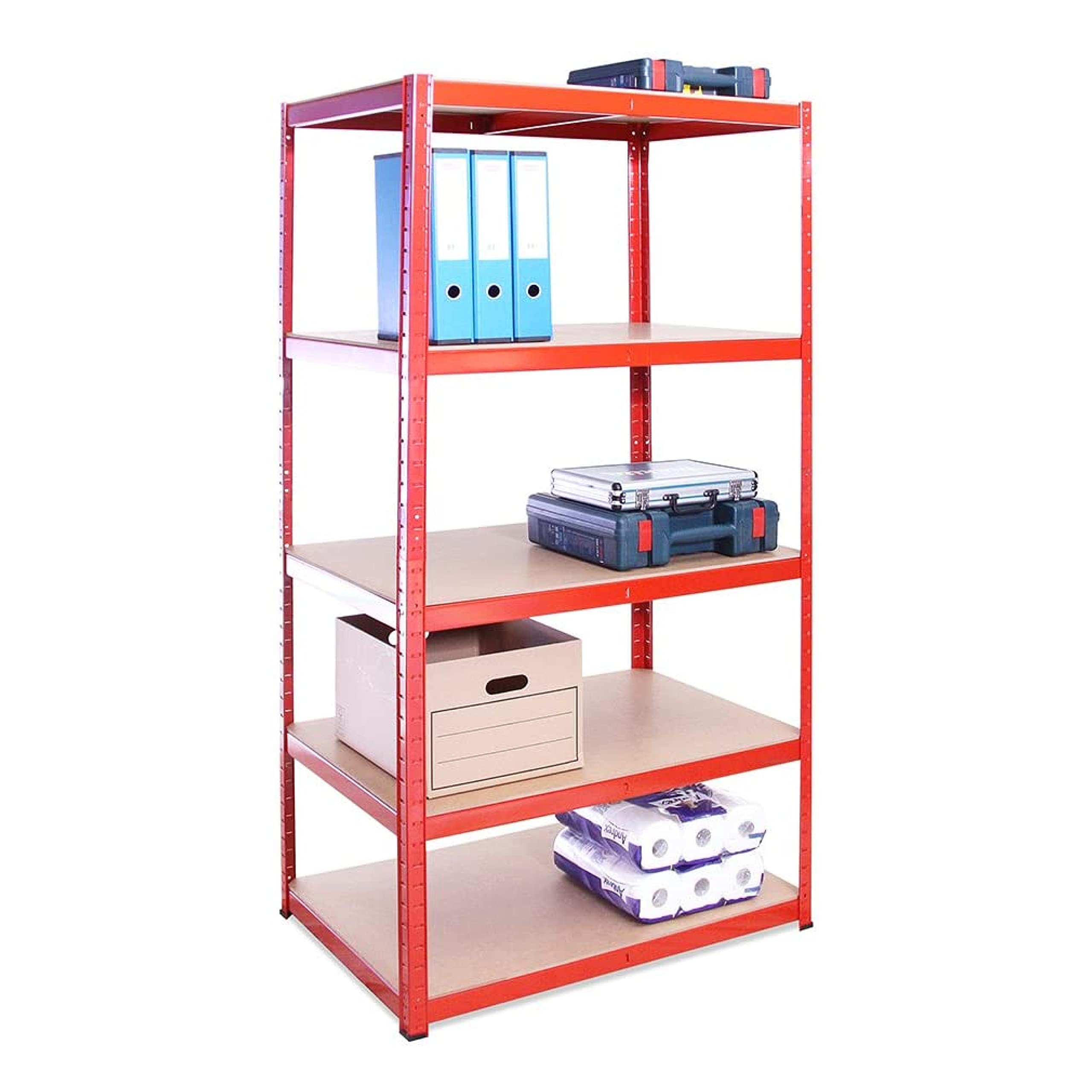 180cm x 90cm x 60cm, Red 5 Tier (265KG Per Shelf), Heavy Duty 1325KG Capacity Extra Deep Garage Shed Storage Shelving Unit, 5 Year Warranty
