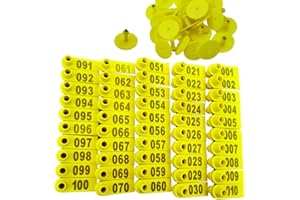 GMXZX 100PCS 001-100 Number Plastic Livestock Ear Tags Farm Animal Tags ID Tags Pink Green Blue Ear Tagger for Cow Cattle Sheep Goats Pigs Hogs Mark Label (Yellow)