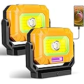 Keadeso 2 Pack Magnetic Work Light, 1500LM led work light, 4000mAh Rechargeable Work Light with 360°Rotating Magnetic Stand & Hook, 15 Modes, Magnetic flashlight for Car Repairing/Emergency/Camping