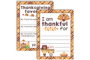AMANDA CREATION “I Am Thankful For” Thanksgiving Favorite Fill In Cards for Kids, Ten 4" x 5.5" Fill In The Blank Cards by AmandaCreation