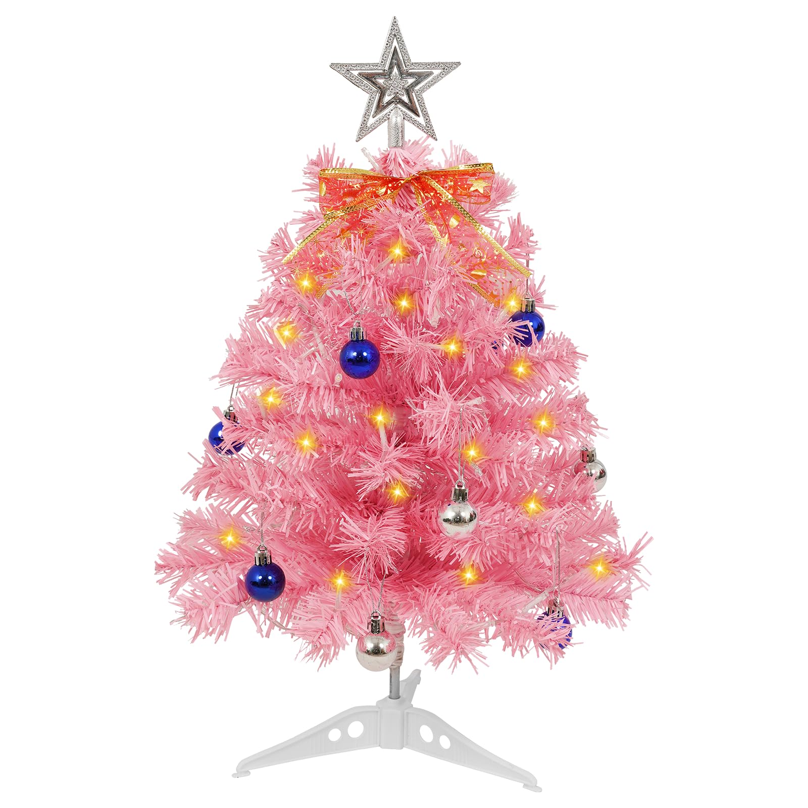 AGM Mini Christmas Tree with Lights, Small Pink Tabletop Christmas Tree with Mini Baubles for Indoor Outdoor Christmas Holiday Decoration