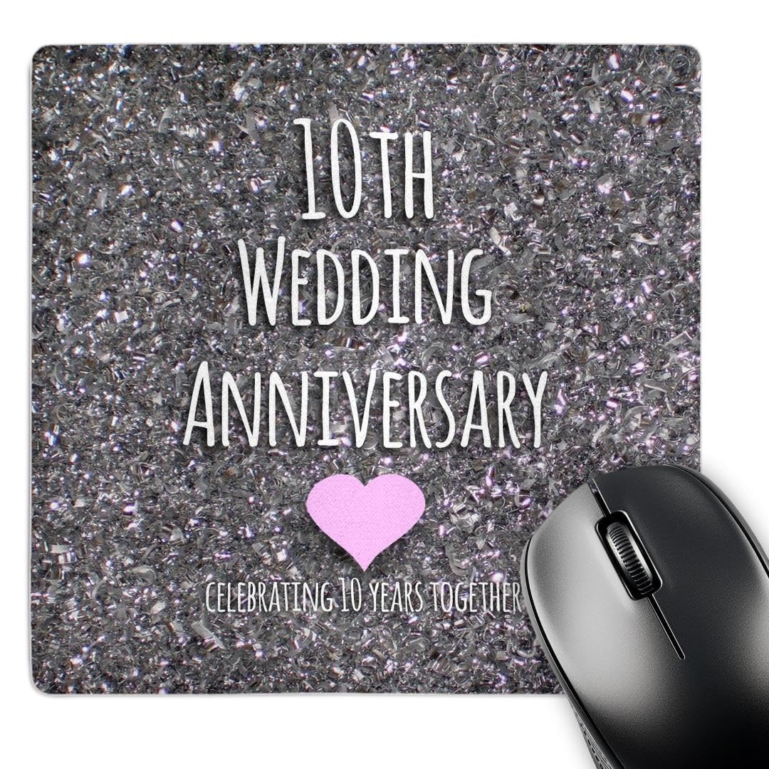 3dRose mp_154442_1 8" x 8" 10Th Wedding Anniversary Gift Tin Bits Photo Celebrating 10 Years Together Tenth Anniversaries Ten Mouse Pad