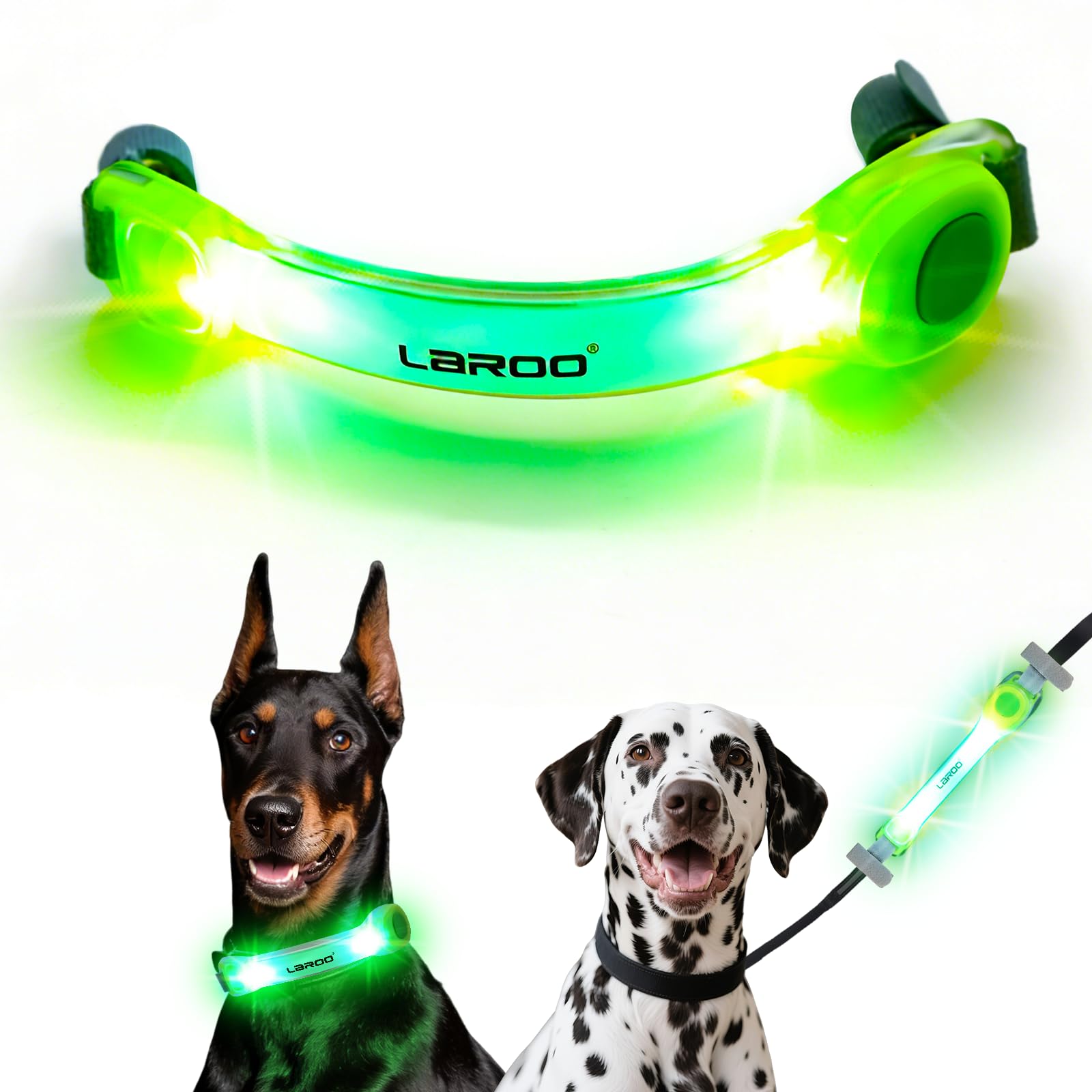 LaRoo Dog Safety Light for Night Walking - Glowing LED Collar Accessory, Waterproof Silicone, Universal Stick-on for Dogs Leash/Harness, Pet for Outdoor Walking (Green)