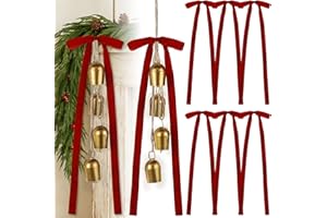 Suncalla 2 Pcs Christmas Cow Bells with 8 Pcs Red Velvet Bows Vintage Rustic Gold Bell with Hanging Rope Ornaments Ribbon Bows for Xmas Tree Wall Home Decor Wreath Garland Garden Indoor Outdoor