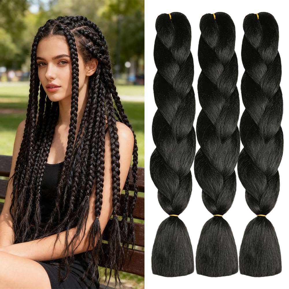 ShowJarlly Natural Black Ombre Box Braid Hair Extensions, 24 Inch Synthetic Jumbo Braiding for Afro Crochet Twist 1B — image 1