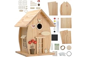 Wooden DIY Bird House Kit for Adults to Build, Outdoor Woodworking Crafts Freestyle Painting, Hanging Birdhouse for Garden Yard Decor Gifts Nesto