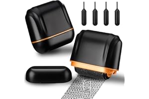 Nezyo 2 Pack Shell-Style Identity Theft Protection Roller Stamp Privacy Confidential Roller Stamp Information Blocker and 4 Refill Ink for ID Account Data Address Security, Black (Rectangular,Large)
