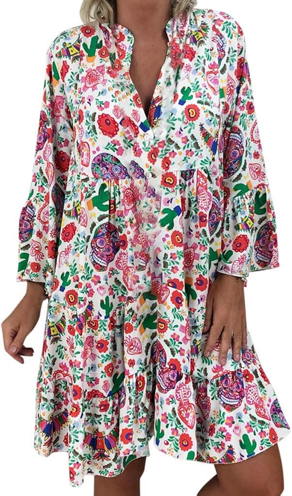 aihihe Womens Sexy T Shirt Dresses V Neck Button Down Casual Loose Long Sleeve Blouse Tops Casual Dresses