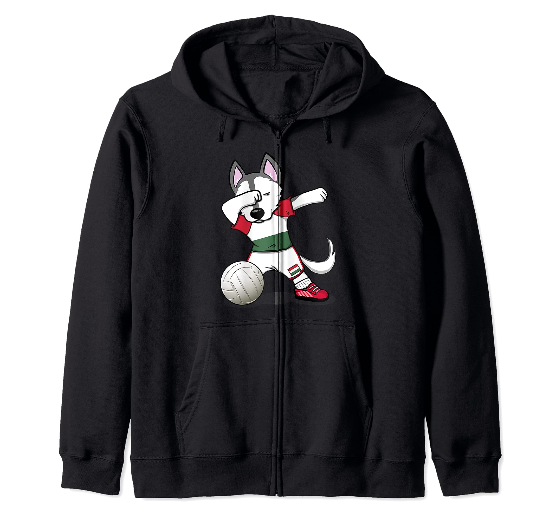 Dabbing Husky Hungary Volleyball Fans Jersey Hungarian Flag Zip Hoodie