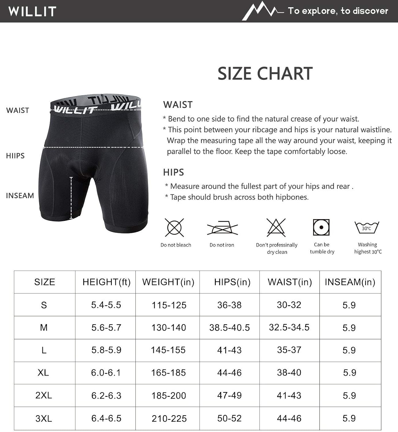 Willit Mens Bike Underwear Shorts 3D Padded Cycling Bicycle Shorts MTB Liner Shorts Anti-Slip: Clothing