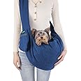 Comfy Pet Sling for Small Dog Cat with Adjustable Strap, Hand Free Sling Bag Breathable Soft Knit with Front Pocket, Travel Puppy Carrying Bag, Pet Pouch. Machine Washable (Navy Blue)
