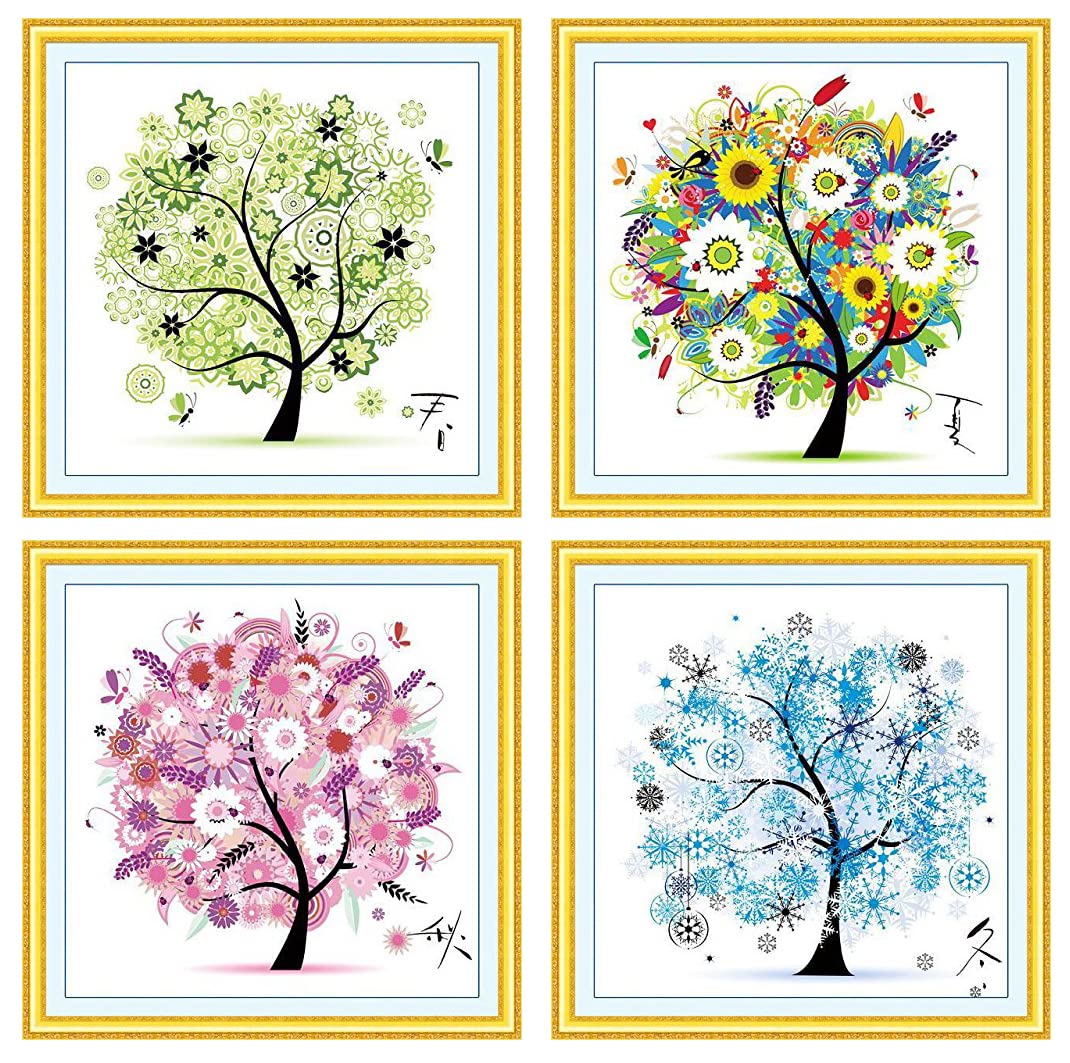 Berry President® Counted Cross Stitch Cotton Thread Kits Beautiful Rich Color Flowers Happy Tree - Four Seasons (Four seasons)