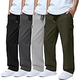 Oakgarden 4 Pack Boys Cargo Sweatpants Athletic Straight Leg Pants Kids Lightweight Open Bottom Joggers Drawstring Pockets