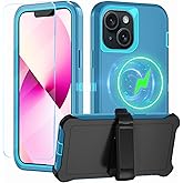CONWOE Magnetic for iPhone 13 Case,with Belt Clip,[Compatible with Magsafe] W/Tempered Glass Screen Protector,Anti-Drop,Shockproof,Heavy Duty Protection (Lake Blue)